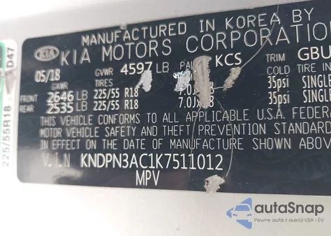 2019 Kia Sportage Ex z USA, uszkodzony, nr VIN KNDPN3AC1K7511012